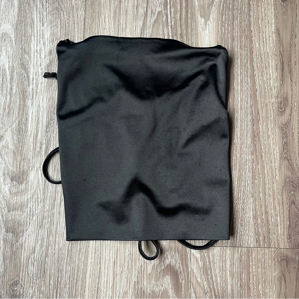 Satin Lace Up Back Black Crop Top Medium